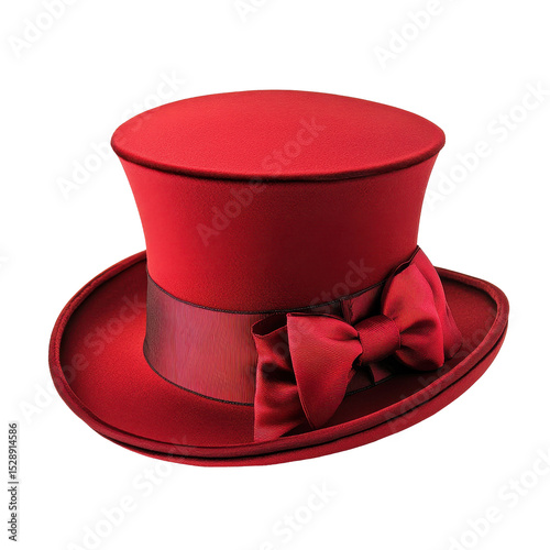 Elegant red top hat with a stylish bow displayed on a clean Transparent background, Red Top Hat with Elegant Bow on PNG background