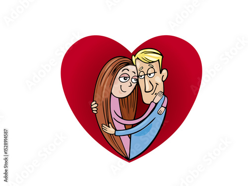 Illustration of cartoon illustration of a loving couple hugging isolated on white background