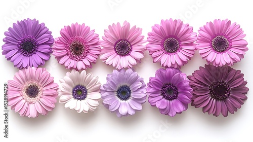 Set of purple Osteospermum daisies isolated on white or transparent background, floral design elements for spring and summer decoration

