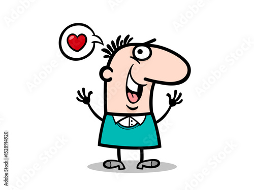 Happy cartoon man in love thinking of romance