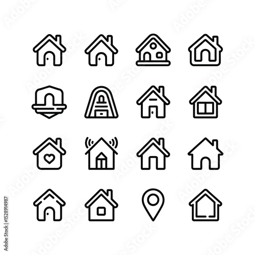 Real estate and house icon set with black shadow style in vector illustration