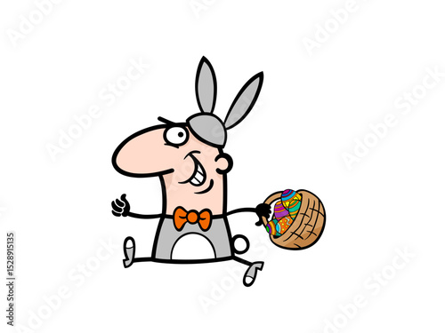 Happy easter bunny man with basket of eggs