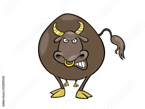 Angry cartoon bull with nose ring illustration