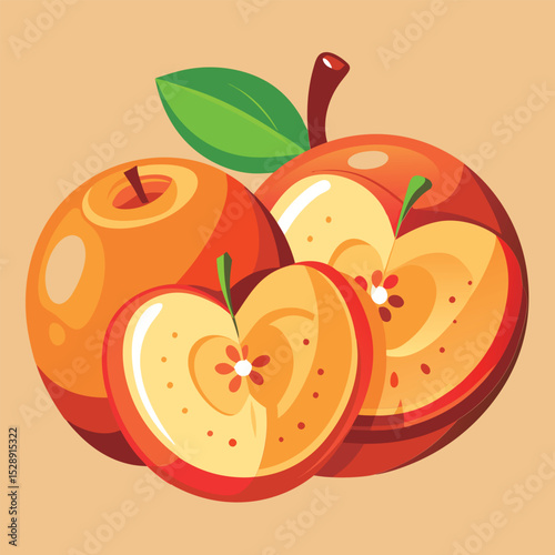 Colorful whole and sliced apples.