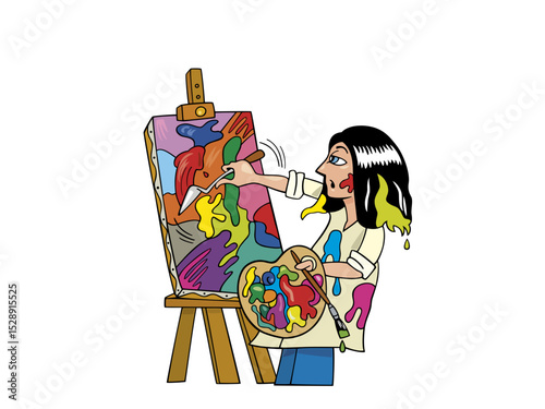 Passionate artist painting abstract artwork