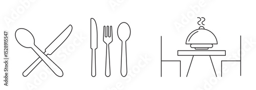 Cutlery, fork, kitchen, knife, spoon icon set . Silverware solid monochrome icon set.  eps 10 