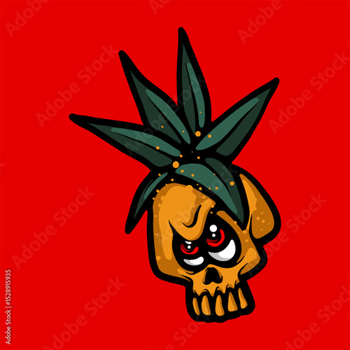 Pineapple skull character cartoon vector illustration