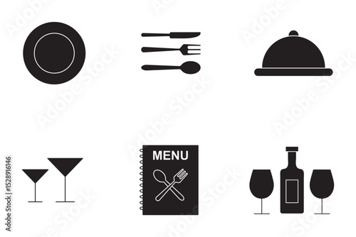 Simple Kitchen Tools Vector Pack . Essential Kitchen Utensils Icon Set .  Cutlery, fork, kitchen, knife, spoon icon .  