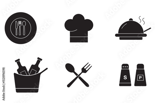 Modern Cutlery and Kitchenware Icons . Simple Cutlery Symbol Set . Cutlery, fork, kitchen, knife, spoon icon .  