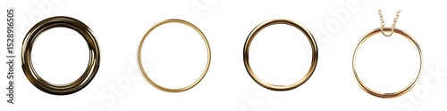 Set of luxury gold rings in various styles isolated on transparent background photo