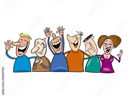 Illustration of cartoon illustration of a group of cheerful people isolated on white background
