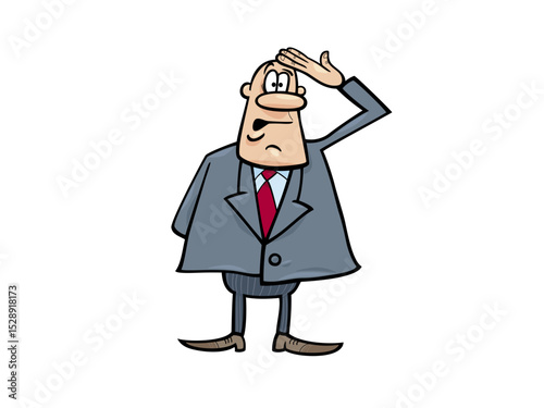 Illustration of confused businessman scratching his head isolated on white background