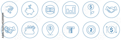 E-commerce and Payment Vector Graphics . money icon set. containing cash, saving, wallet, transfer, withdraw icons.  