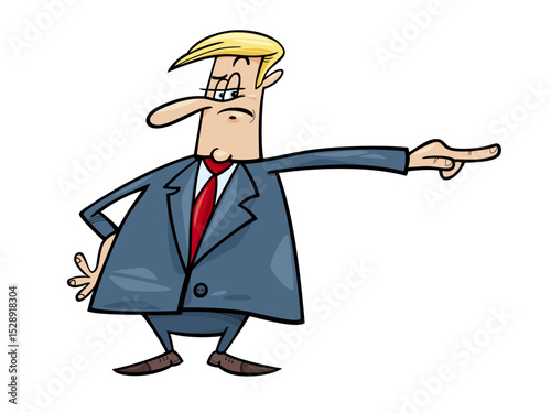 Illustration of cartoon of a bossy businessman pointing isolated on white background