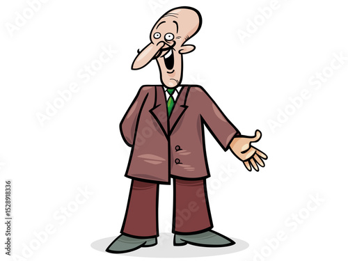Illustration of cartoon illustration of a funny bald man in suit isolated on white background