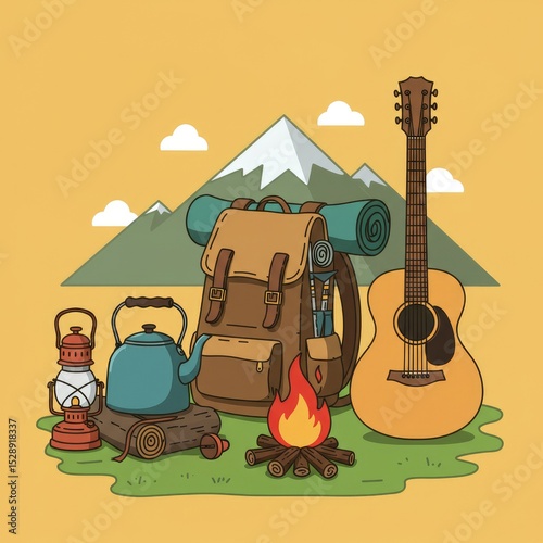 A collection of web pages featuring people relaxing at a summer campsite in nature. Ideal for themes like travel, hiking, road trips, camping, and outdoor adventures.