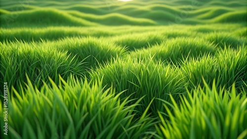 Lush green grass sways gently in the golden sunlight
