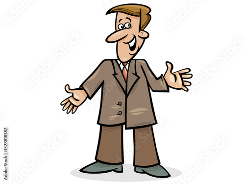 Illustration of cartoon illustration of a smiling man in suit isolated on white background