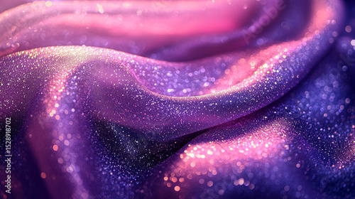 Close-up of luxurious purple and pink glitter fabric with shimmering texture, ideal for fashion and design backgrounds