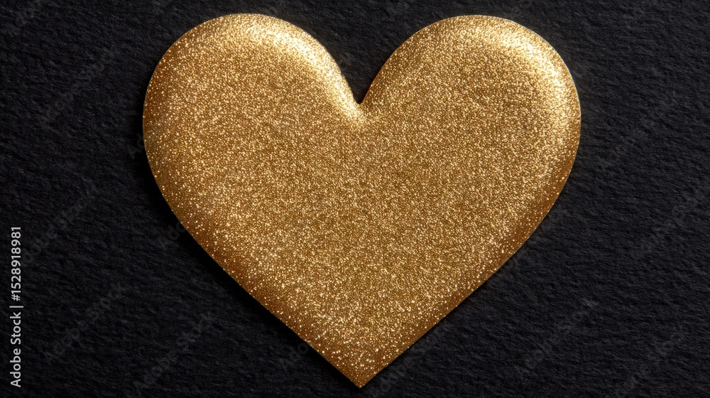 Obraz premium Sparkling Gold Glitter Heart on Black Background Valentine s Day Love Romance