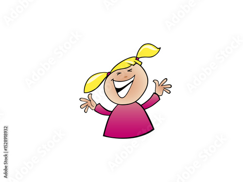 Illustration of cartoon illustration of a happy little girl isolated on white background