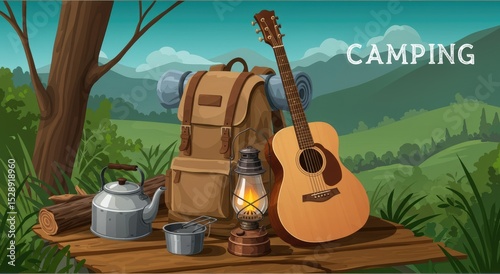 A collection of web pages featuring people relaxing at a summer campsite in nature. Ideal for themes like travel, hiking, road trips, camping, and outdoor adventures.