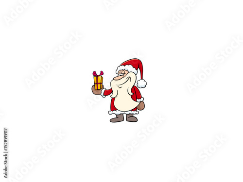 Cartoon santa claus holding a gift box