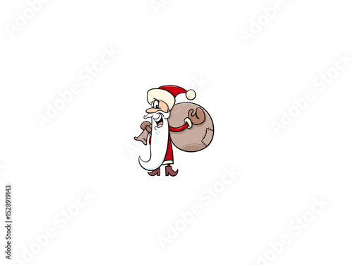 Cartoon santa claus carrying a large gift bag