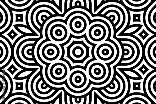 Geometric ethnic creative black white pattern. Template, stencil for laser cutting metal, wood carving, coloring, stained glass, logo. Ornaments, fresco, tiles of the East, Asia, India, Mexico, Aztec.