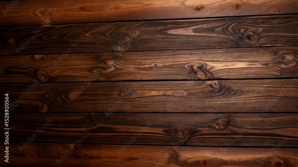 Close-up of dark brown wooden planks arranged horizontally showing wood grain, knots, and textured surface, good for backgrounds