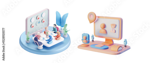 3d Online meeting icon. Minimal Online conference video meeting icon on a Transparent Background