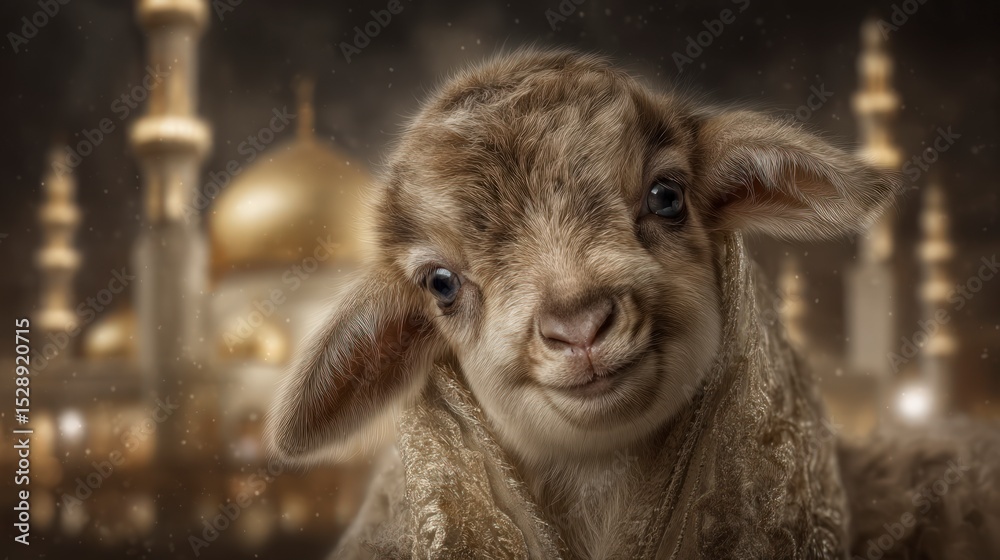 Fototapeta premium Adorable Eid al Adha Lamb Mosque Background Festive Image