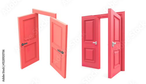 3D Vibrant Red Door Slightly Ajar on a Transparent Background
