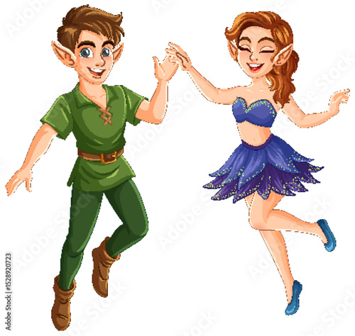 Playful Fairy Duo in Whimsical Dance