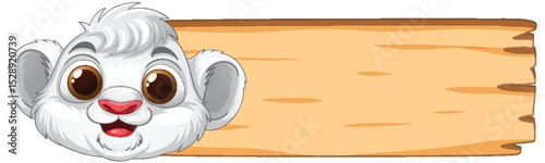 Cute Lion Cub with Wooden Sign