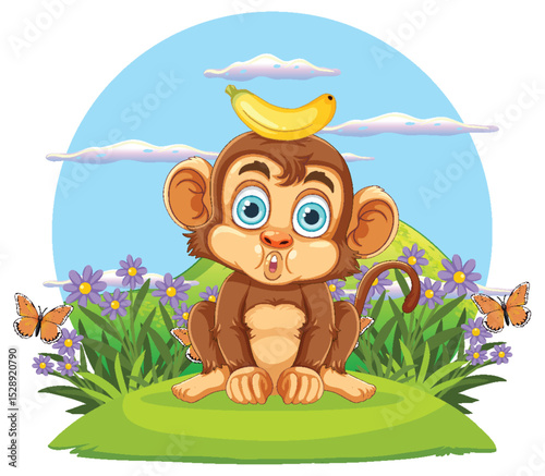 Monkey with Banana in Nature
