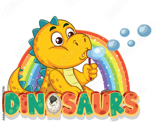 Cute Dinosaur Blowing Bubbles with Rainbow