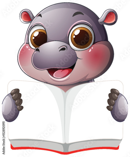 Happy Hippo Reading a Book