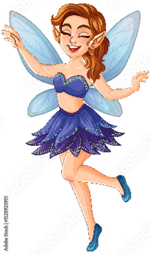 Joyful Fairy in Blue Dress with Wings