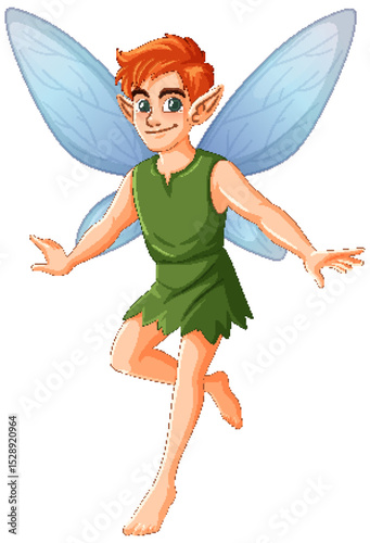 Playful Fairy with Blue Wings and Green Outfit