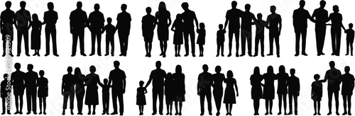 Diverse Family Group Silhouettes: Multi-Generational Families, Parents with Children, Standing Together in Unity and Love for Community Projects