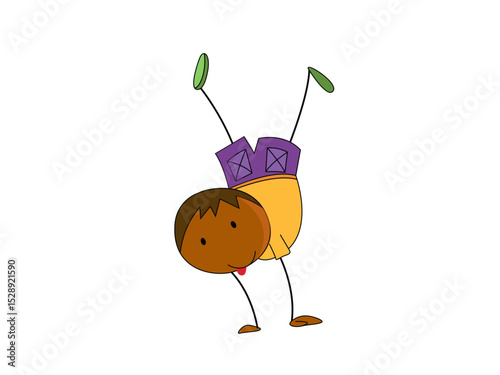 Happy cartoon boy doing a handstand