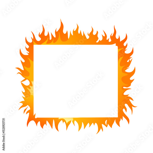 Orange hot fire frame border isolated on transparent Background 