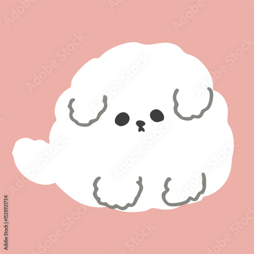 まんまるのビションフリーゼの子犬のキャラクターのイラスト