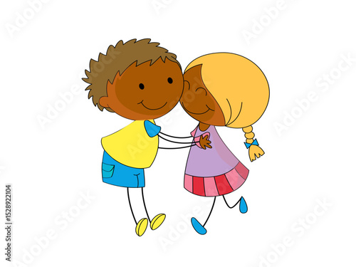 Happy diverse children embracing friendship
