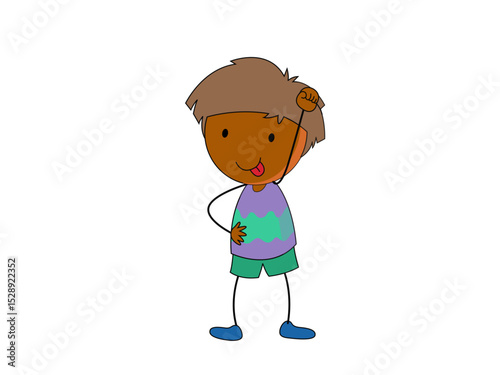 Playful cartoon boy with tongue out
