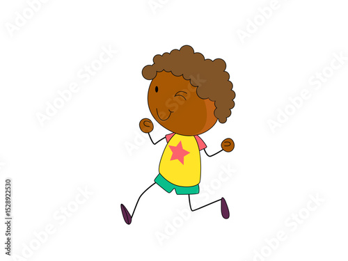 Happy winking boy running cartoon illustration