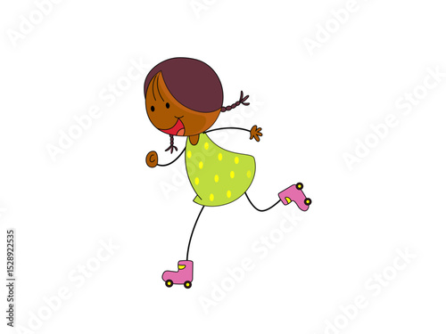 Happy girl roller skating cartoon illustration