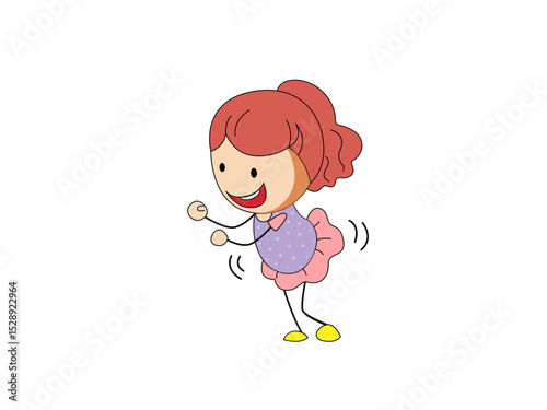 Happy little girl dancing cartoon illustration