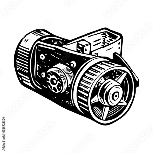 A vintage style illustration of belt compressor